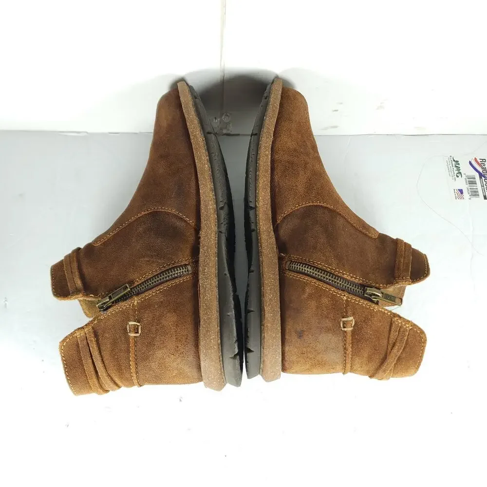 Born Women's Tarkiin US 11 Brown Distressed Suede Side Zip Ankle Boots Booties